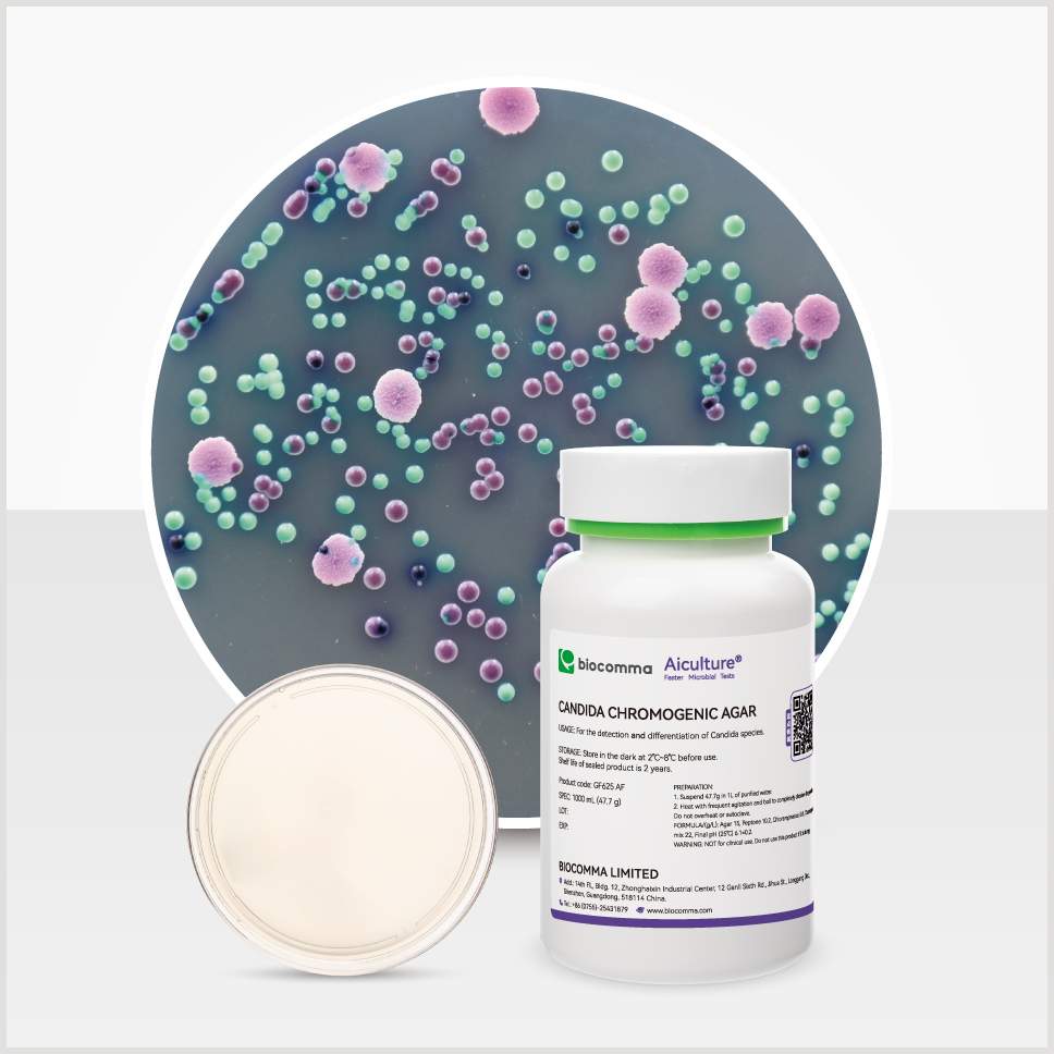 Môi trường vi sinh Candida Chromogenic Agar, chai 1000 mL, mã GF625AF, hãng Biocomma, TQ