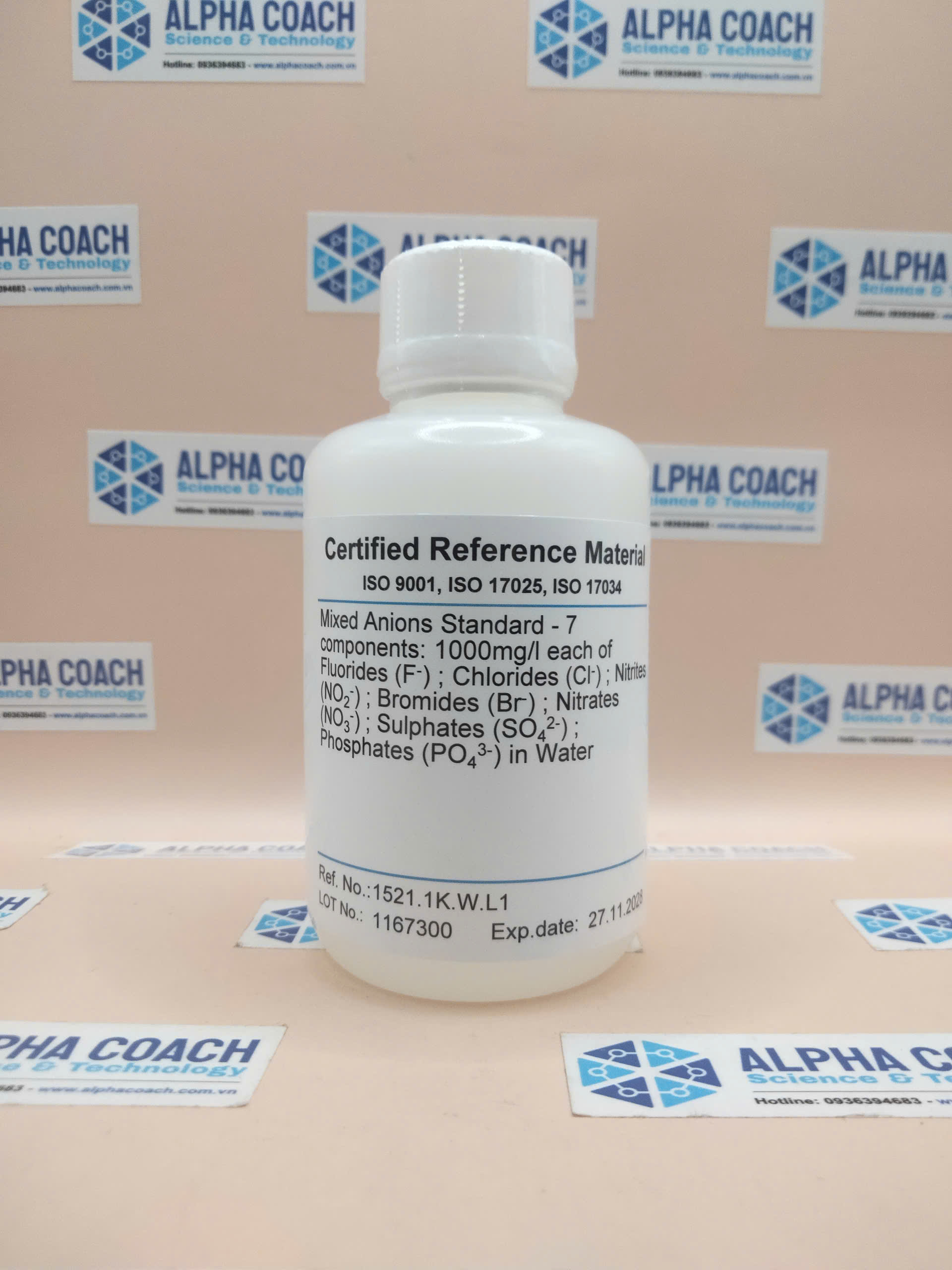 Dung dịch chuẩn mix 7 ion 1000mg/L cho IC, mã 1521.1K.W.L1, chai 100mL, CPAchem