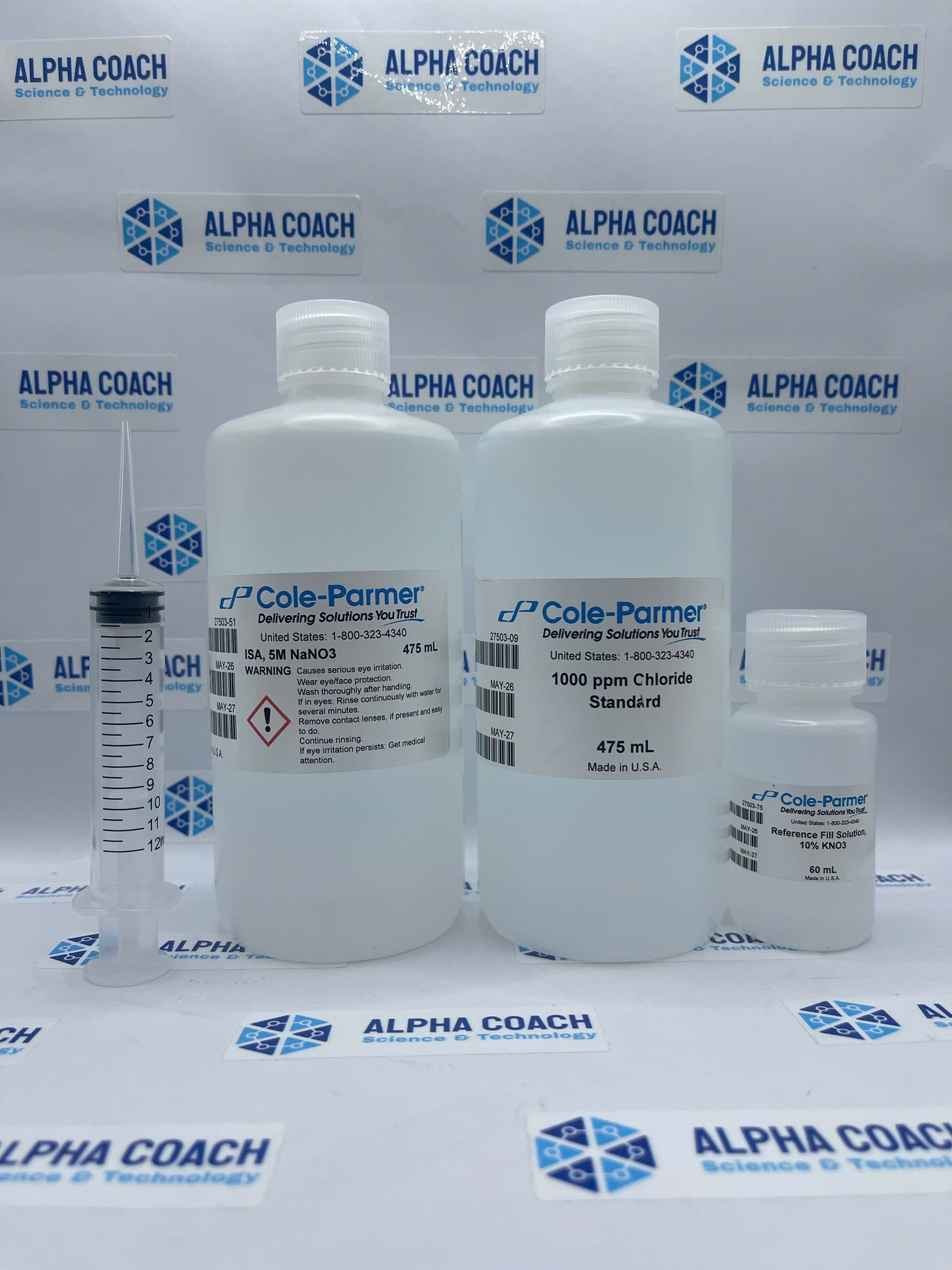 Bộ dung dịch cho điện cực chọn lọc ion Clorua (Cl⁻) Cole-Parmer, loại mối nối kép (Double Junction), Hãng Cole-Parmer, Mỹ
