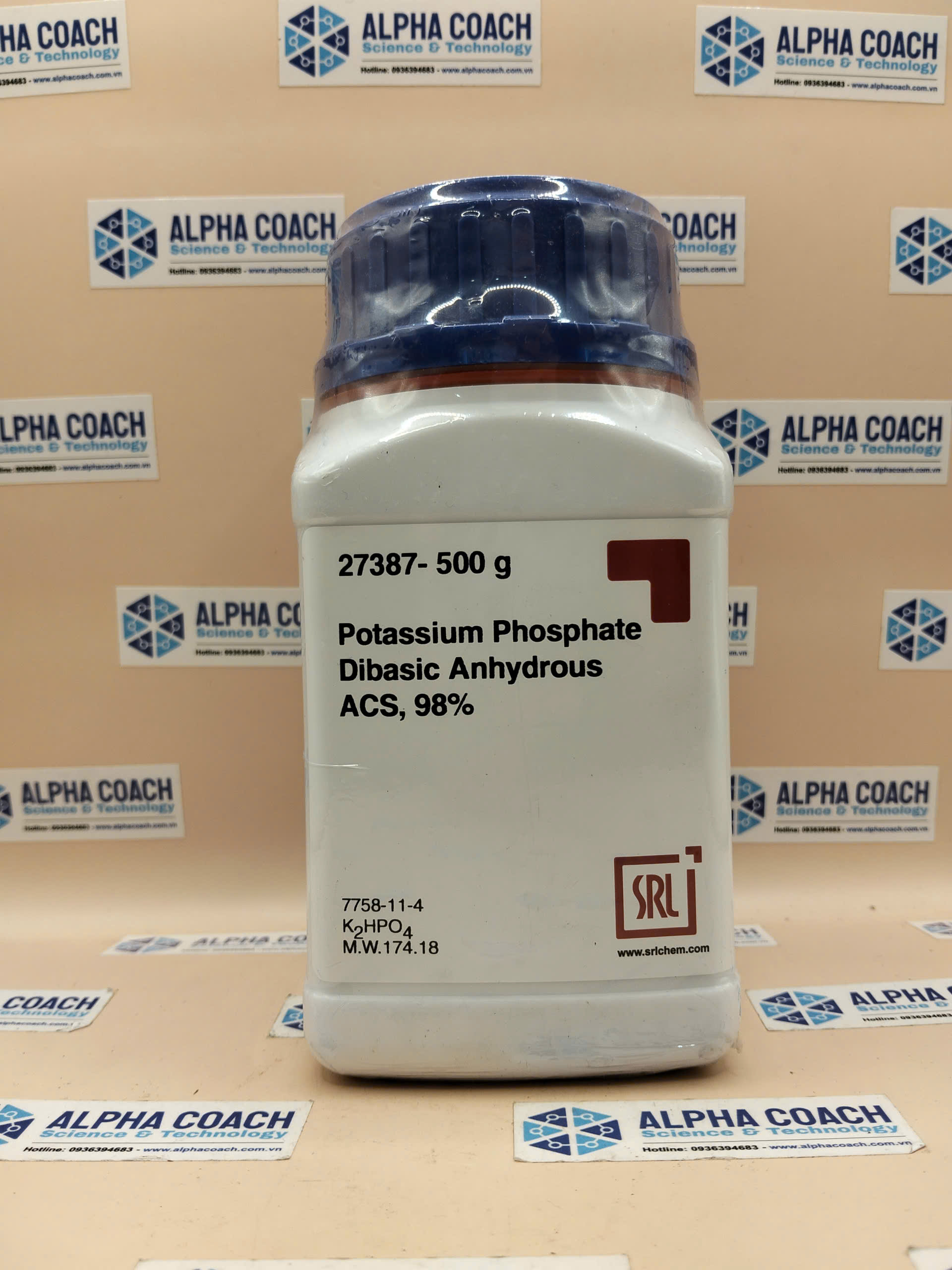 Hoá chất Potassium Phosphate Dibasic Anhydrous ACS, 98%, chai 500g, hãng SRL, Ấn Độ