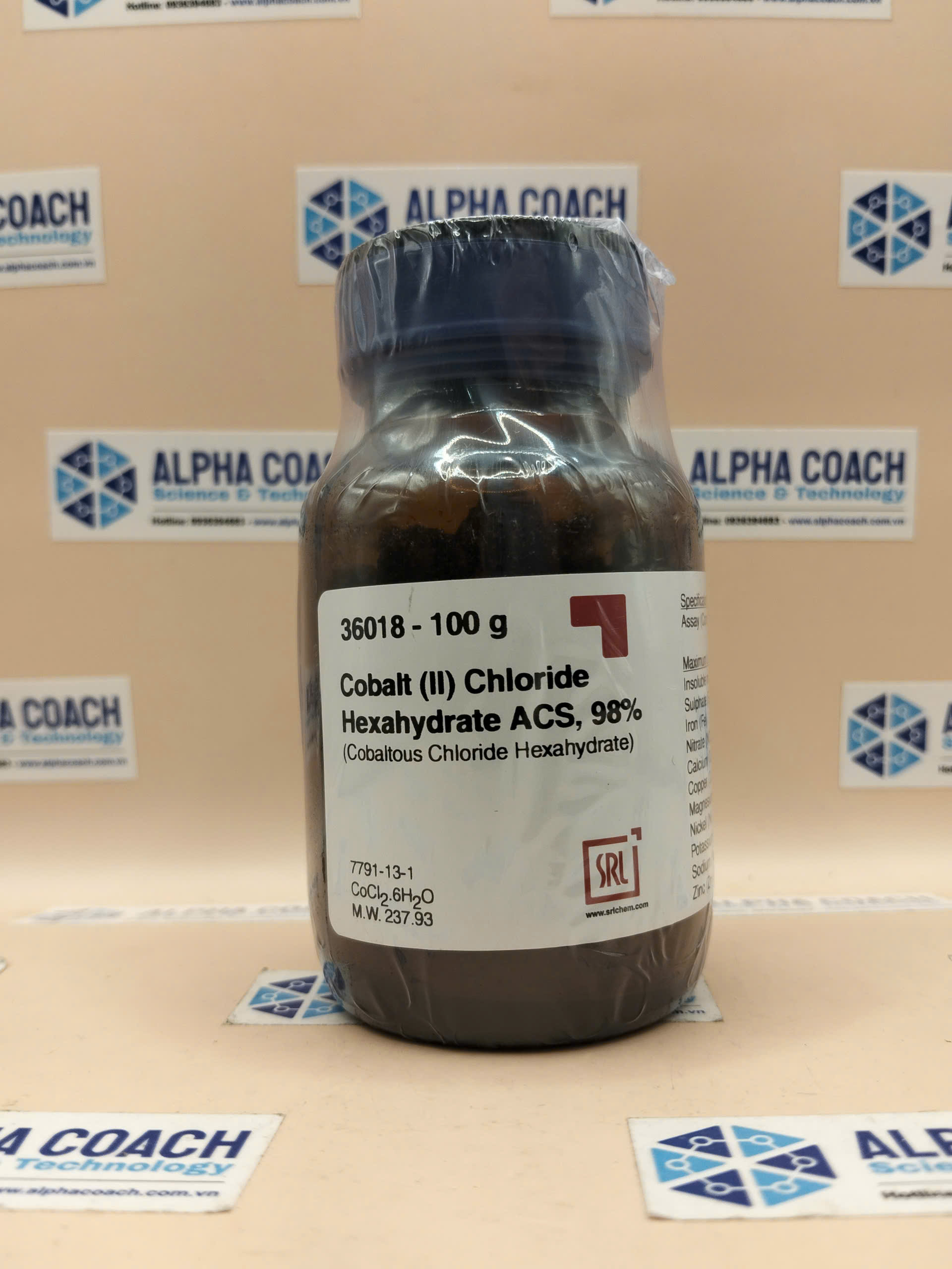 Hoá chất Cobalt (II) Chloride Hexahydrate ACS, 98%, chai 100g, hãng SRL, Ấn Độ