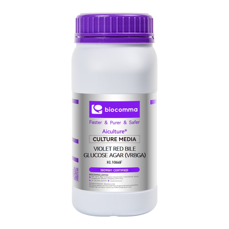 Môi trường vi sinh dạng hạt Violet Red Bile Agar with Glucose (VRBG), Granulated, chai 500g, mã KL1066F, hãng Biocomma, TQ