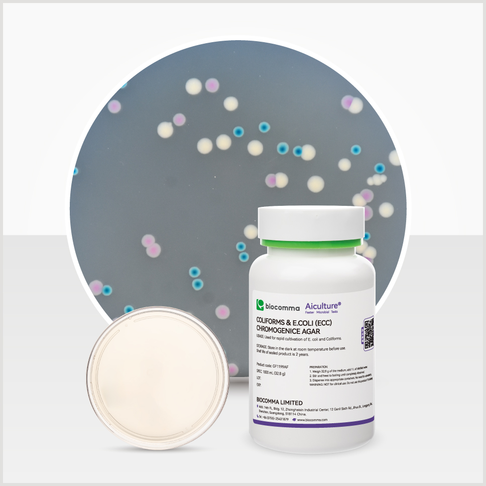 Môi trường vi sinh Coliform & E.coli (ECC) Chromogenic Agar, chai 1000mL, mã GF1199AF, hãng Biocomma, TQ