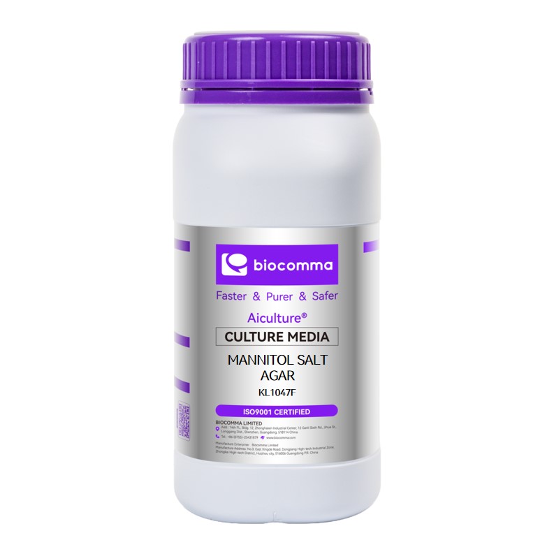 Môi trường vi sinh dạng hạt Mannitol Salt Agar, Granulated, chai 500g, mã KL1047F, hãng Biocomma, TQ