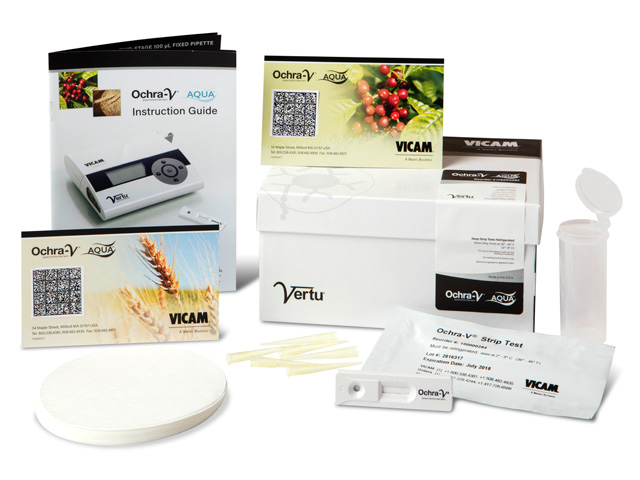 Bộ kit strip test định lượng Ochratoxin Ochra-V AQUA Kit, cho ngô, mã 176004087CQ, Hãng Vicam, Mỹ