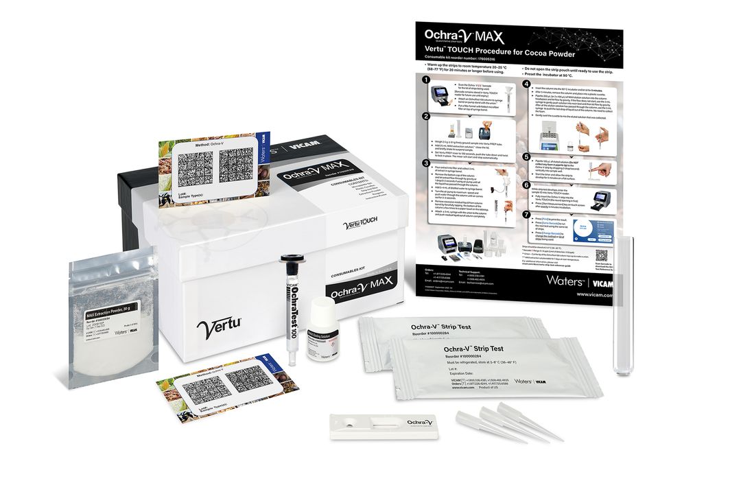 Bộ kit strip test định lượng Ochratoxin Ochra-V MAX VT Kit, cho bột cacao, mã 176005316D, Hãng Vicam, Mỹ