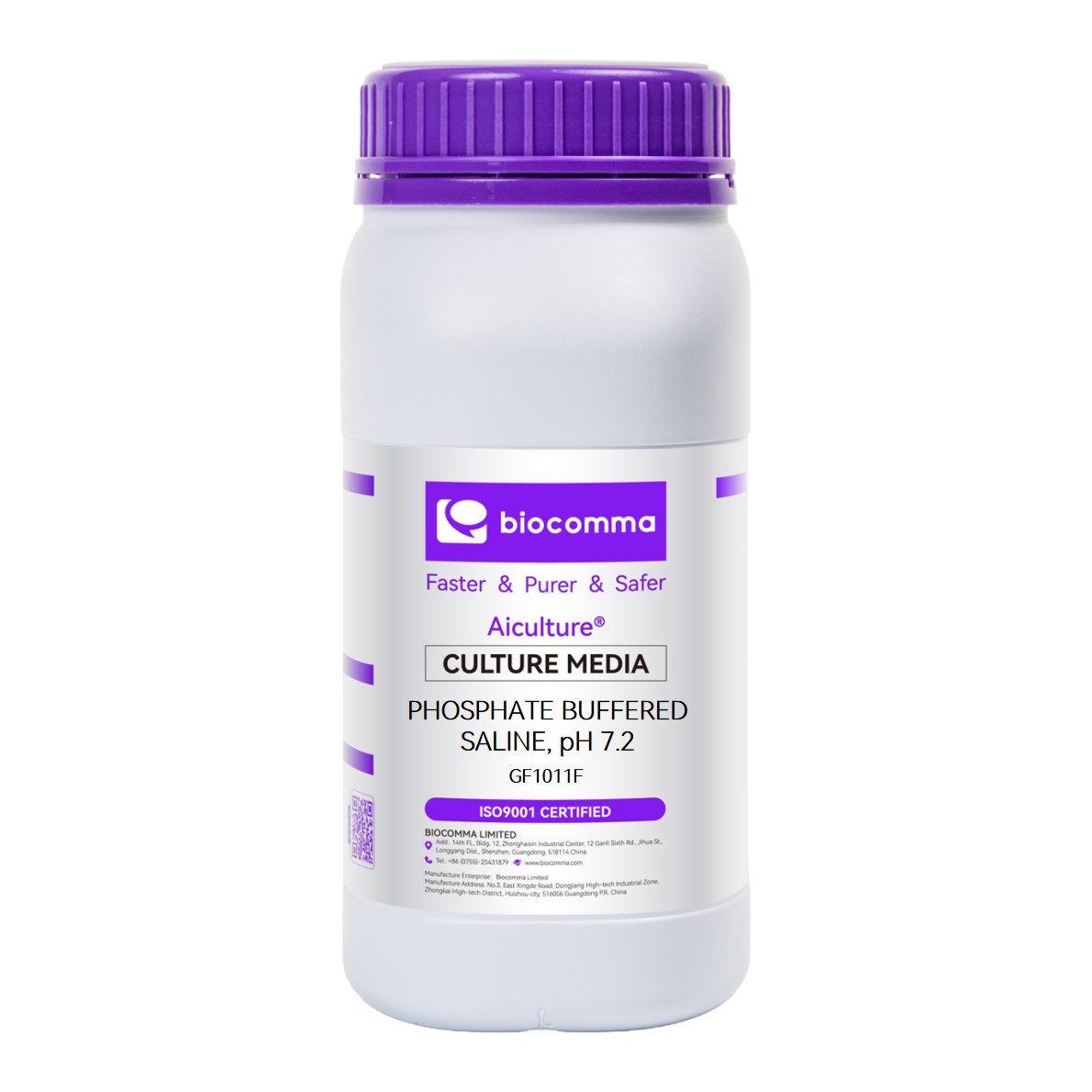 Môi trường vi sinh Phosphate Buffered Saline, pH 7.2, chai 500g, mã GF1011F, hãng Biocomma, TQ