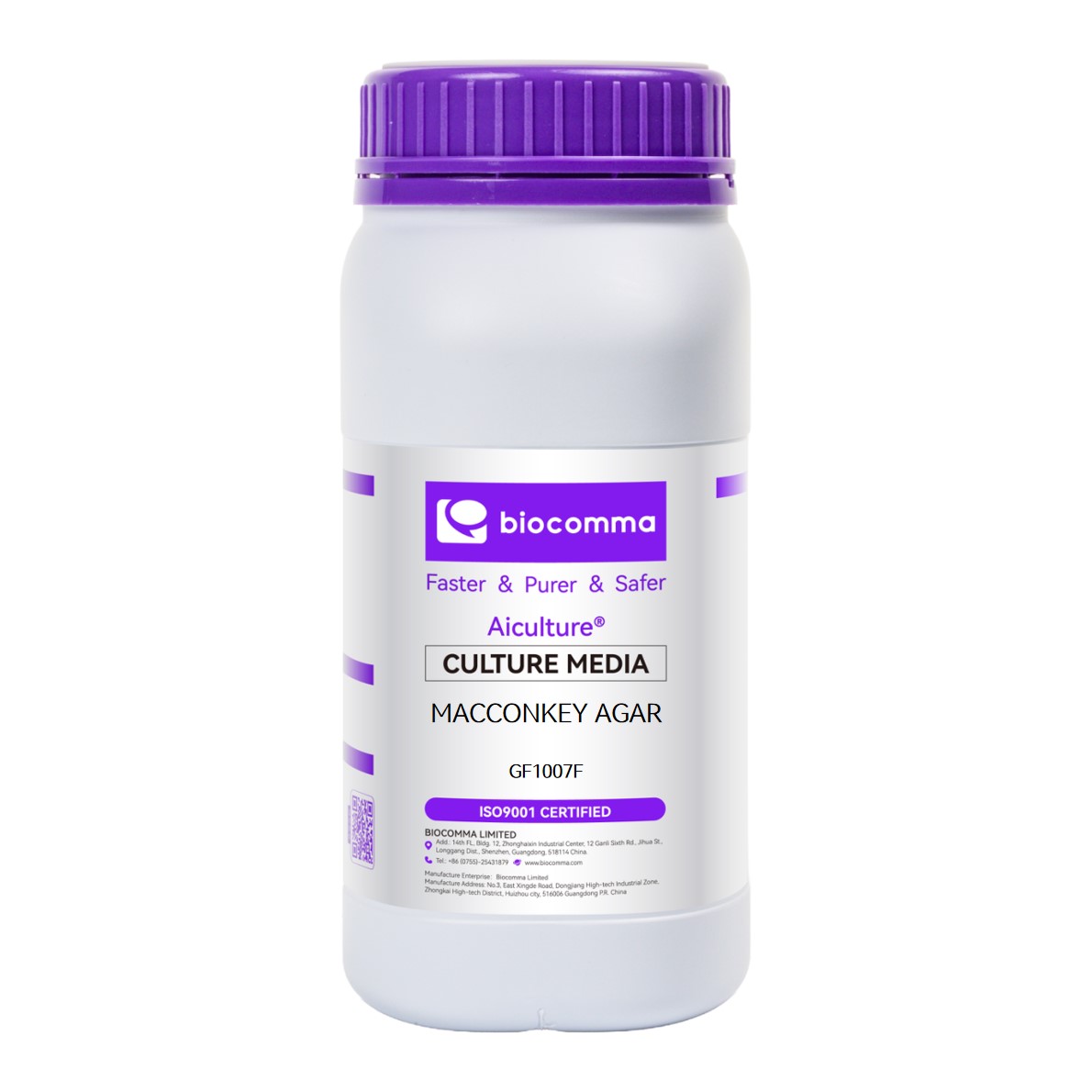 Môi trường vi sinh MacConkey Agar, chai 500g, mã GF1007F, hãng Biocomma, TQ