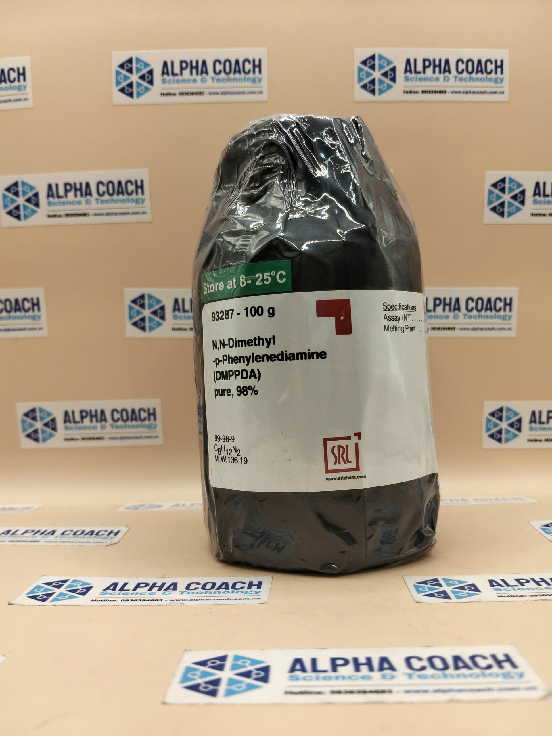 Hoá chất N,N-Dimethyl-p-Phenylenediamine (DMPPDA) pure, 98%, chai 500g, hãng SRL, Ấn Độ
