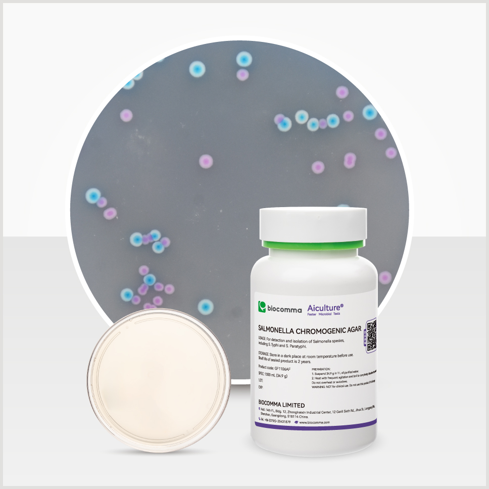 Môi trường vi sinh Salmonella Chromogenic Agar, chai 1000 mL, mã GF1106AF, hãng Biocomma, TQ