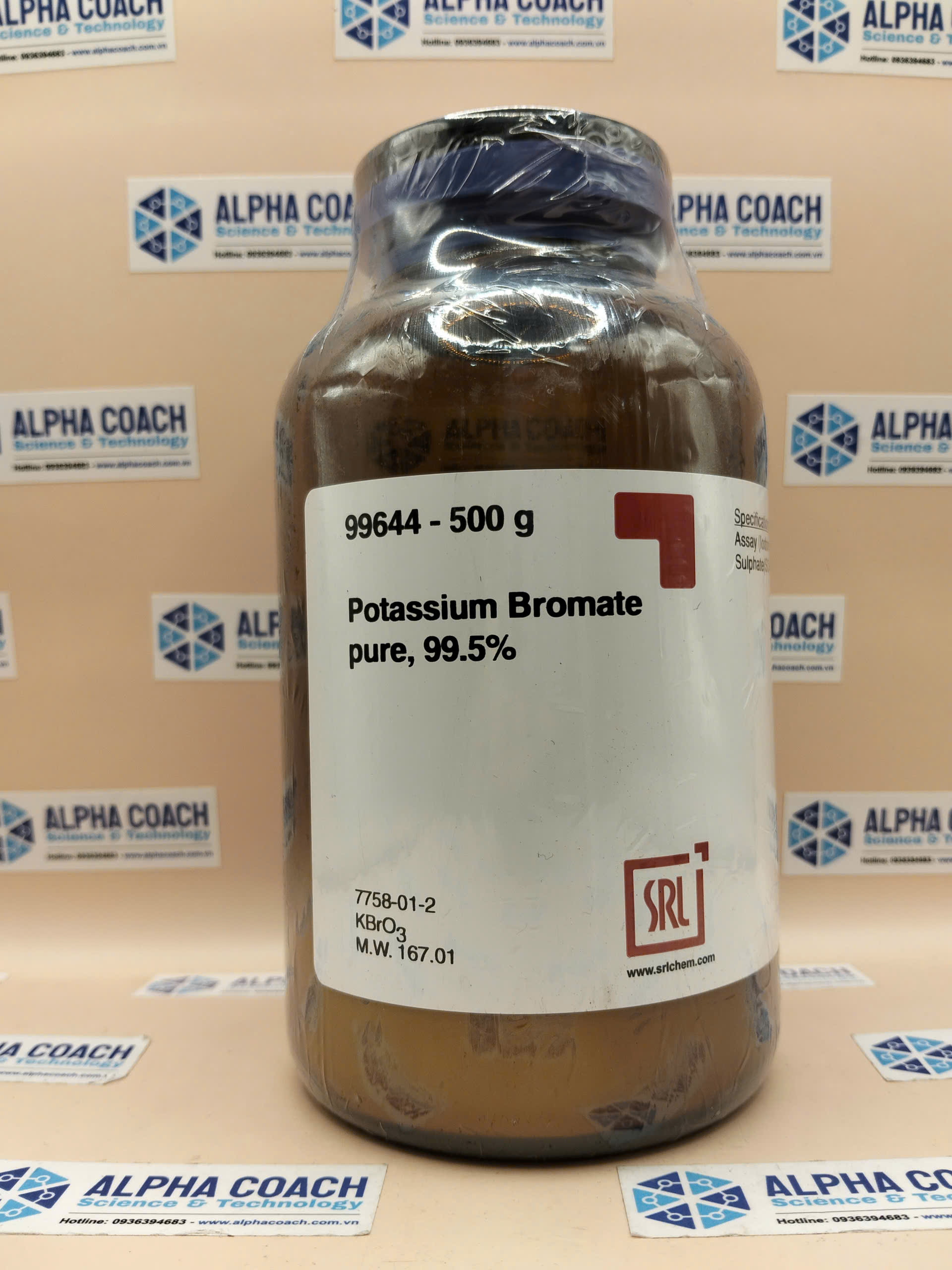 Hoá chất Potassium Bromate pure, 99.5%, chai 500g, hãng SRL, Ấn Độ