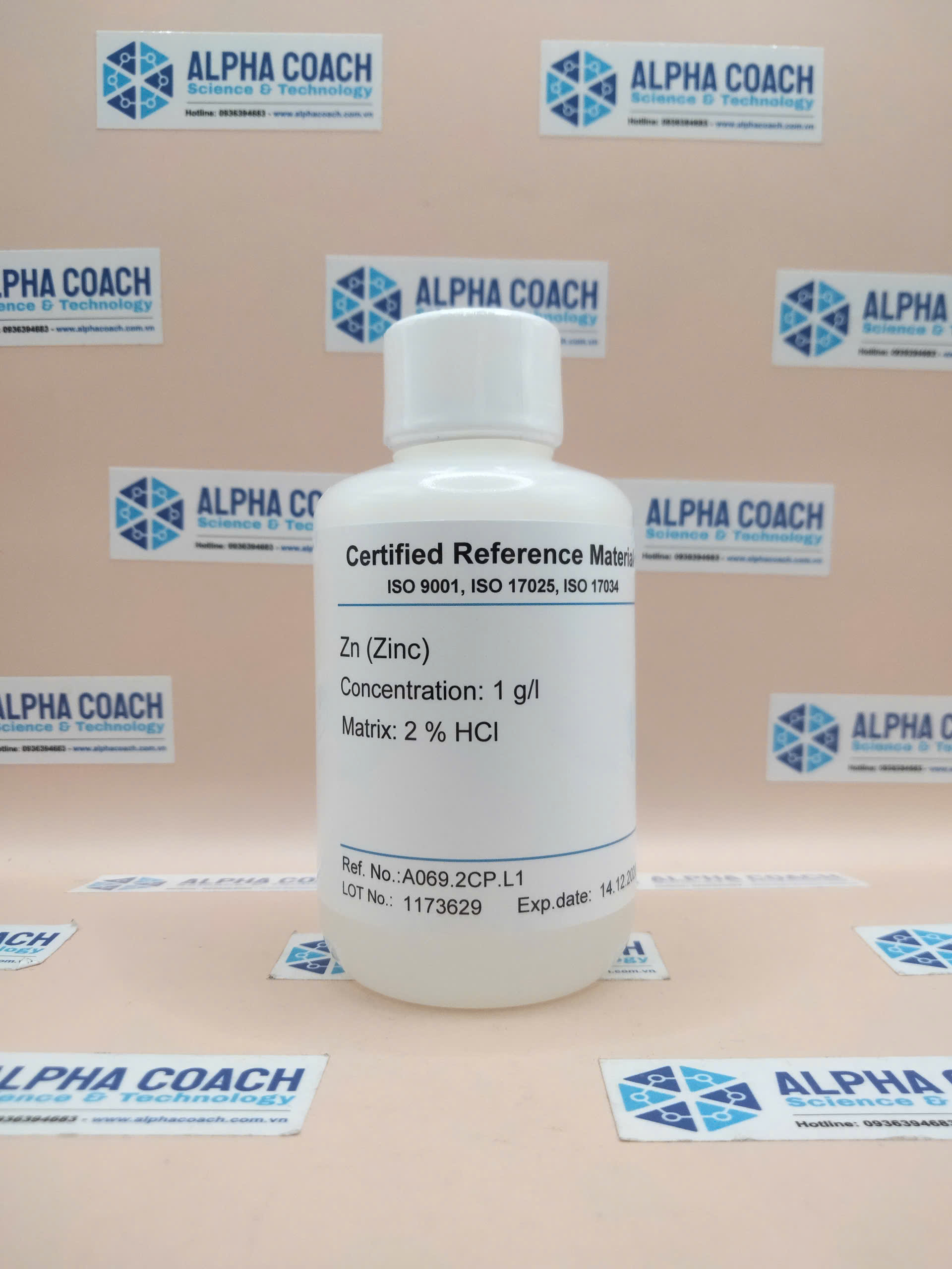 Dung dịch chuẩn AAS - Zinc (Zn) 1000 mg/L, mã A069.2CP.L1, chai 100mL, hãng CPAchem, Bungari