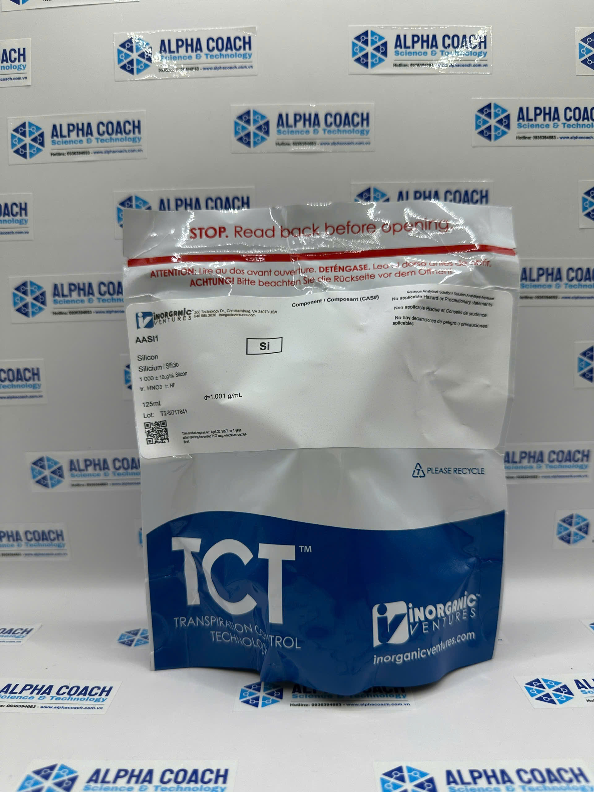 Dung dịch chuẩn Silicon (Si) 1000 ug/ml, mã AASI1, chai 125ml, hãng IV, Mỹ
