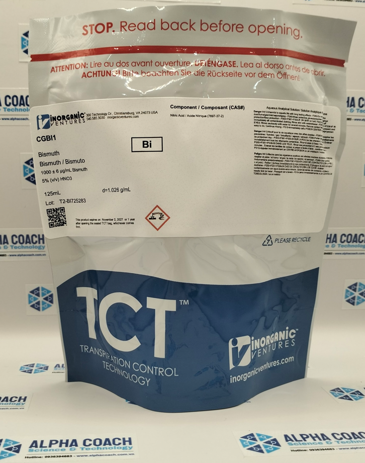 Dung dịch chuẩn Bismuth (Bi) 1000ug/mL, mã CGBI1, chai 125ml, hãng IV, Mỹ