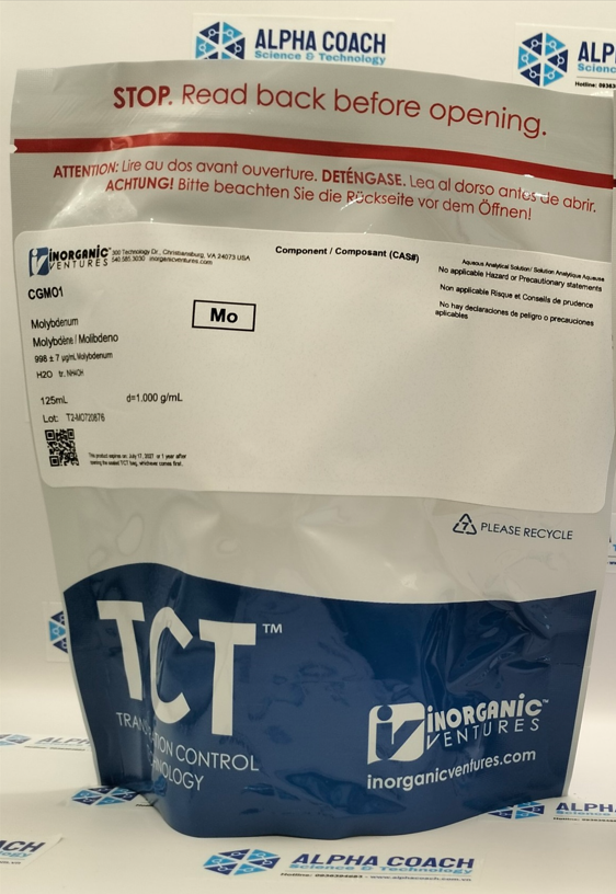 Dung dịch chuẩn Molybdenum (Mo) 1000ug/mL, mã CGMO1, chai 125ml, hãng IV, Mỹ