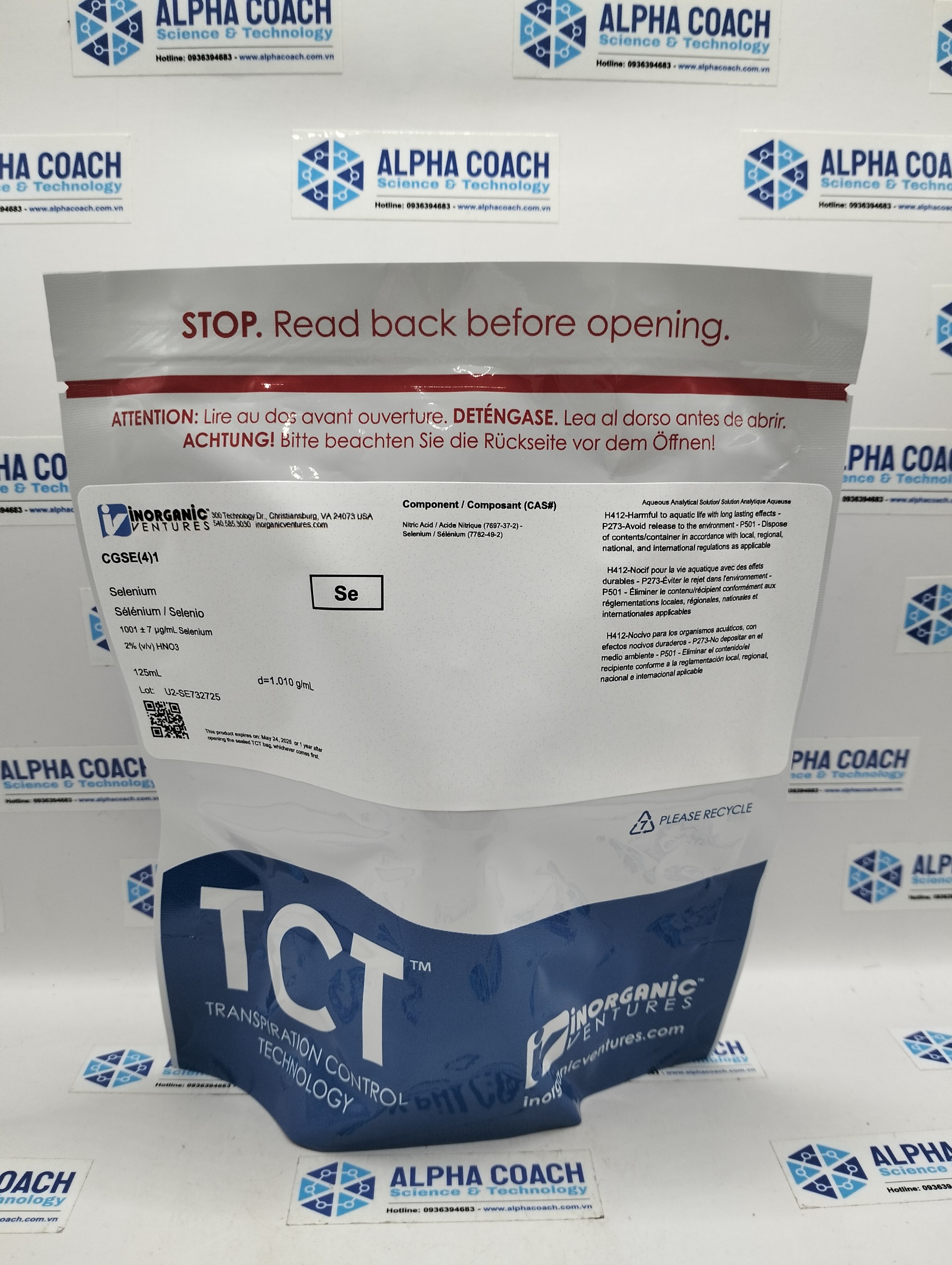 Dung dịch chuẩn Selenium (Se+4) 1000ug/mL, mã CGSE(4)1-125ML, chai 125ml, hãng IV, Mỹ 