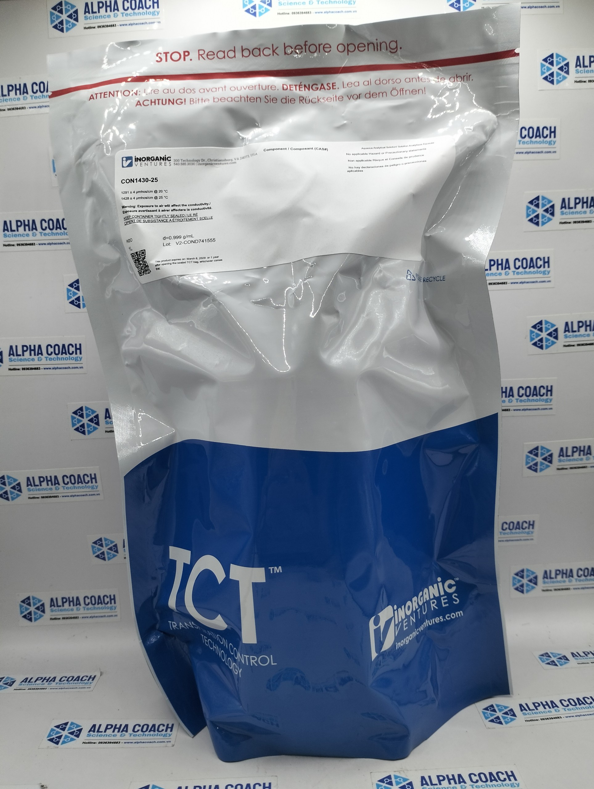 Dung dịch chuẩn Độ dẫn 1430 µs/cm, mã CON1430-25, hãng IV-Mỹ