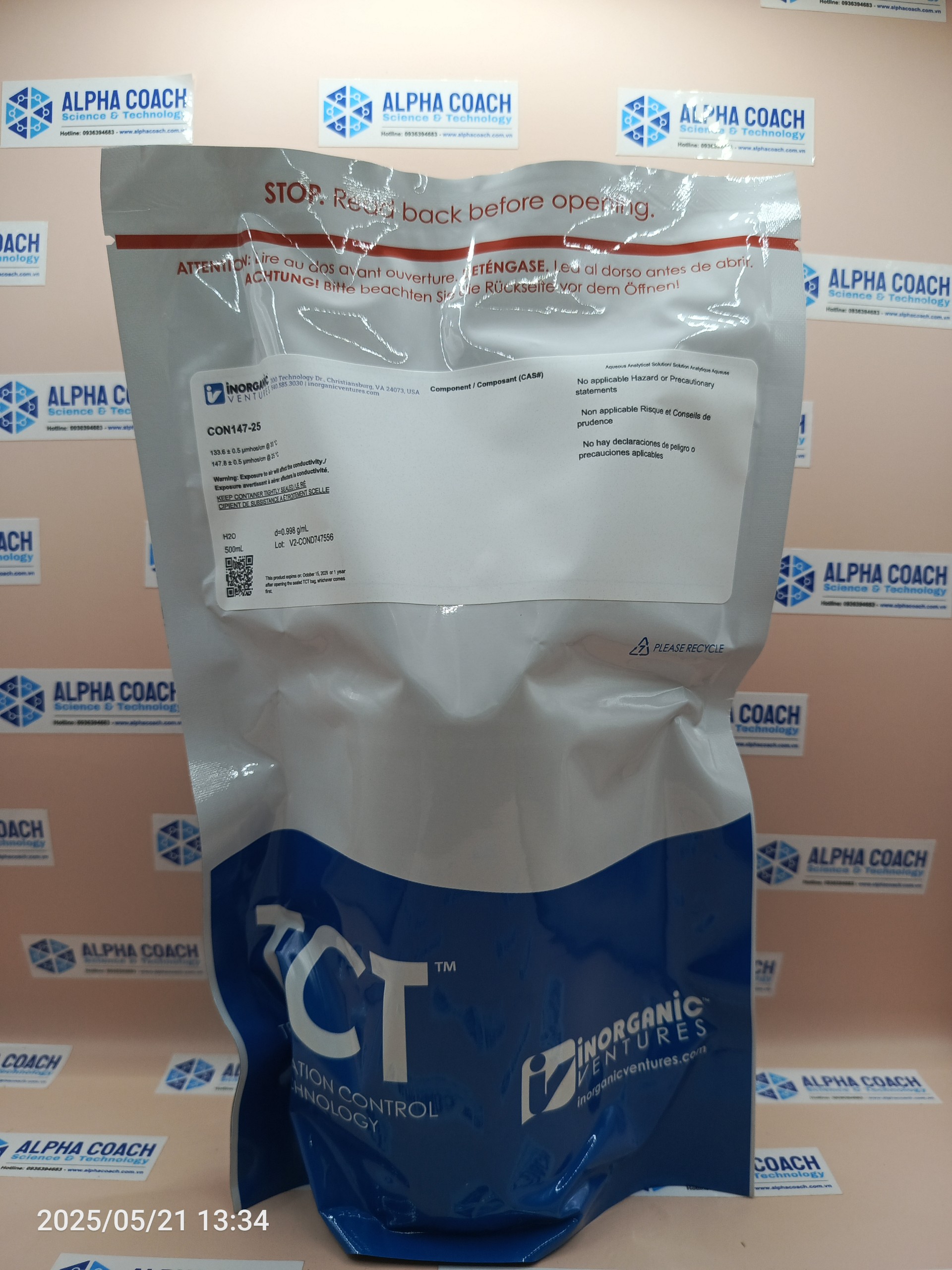 Dung dịch chuẩn Độ dẫn điện 147 µs/cm, mã CON147, hãng IV-Mỹ