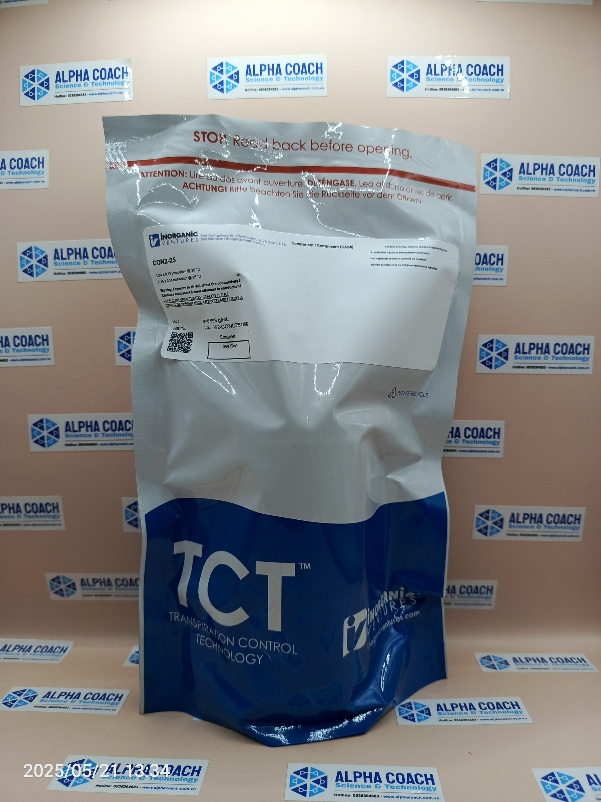 Dung dịch chuẩn Độ dẫn điện 2 uS/cm, mã CON2-25, hãng IV - Mỹ