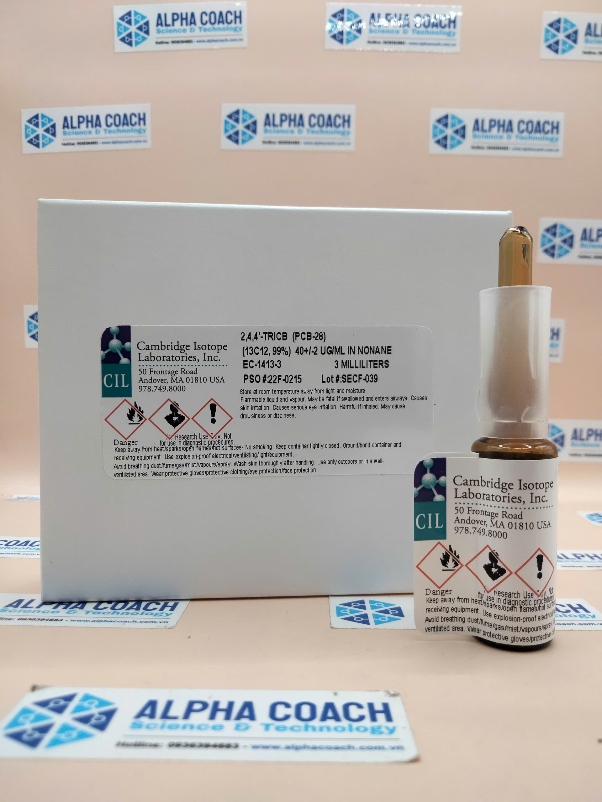 Dung dịch chuẩn 2,4,4′-TriCB (PCB-28) (13C12, 99%) 40ug/mL, mã EC-1413-3, lọ 3ml, hãng CIL, Mỹ