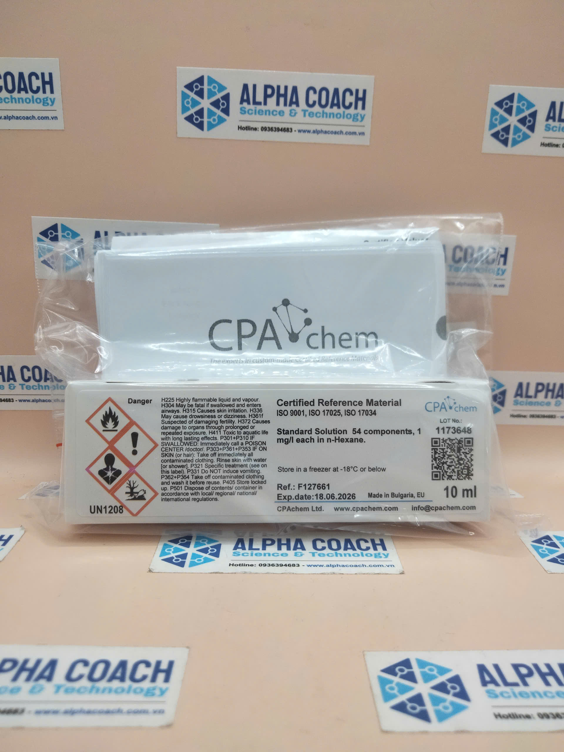 Dung dịch chuẩn Phospho hữu cơ 1 mg/L, mã F127661, lọ 10 ml, hãng CPAchem, Bungari