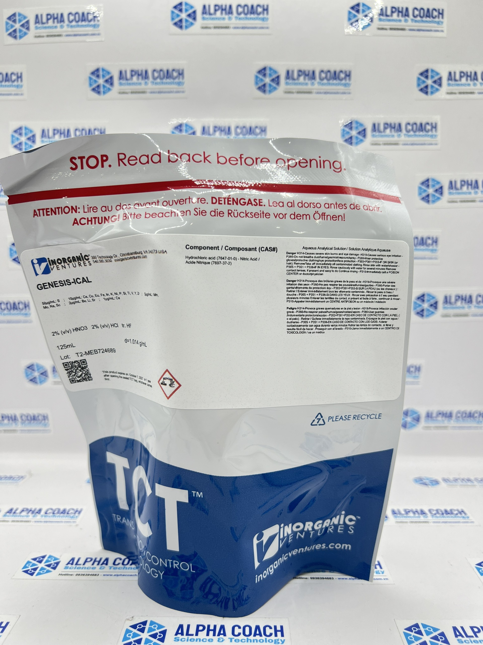 Spectro Genesis ICP-OES Reprofiling Solution, mã GENESIS-ICAL-125ML, hãng IV, Mỹ