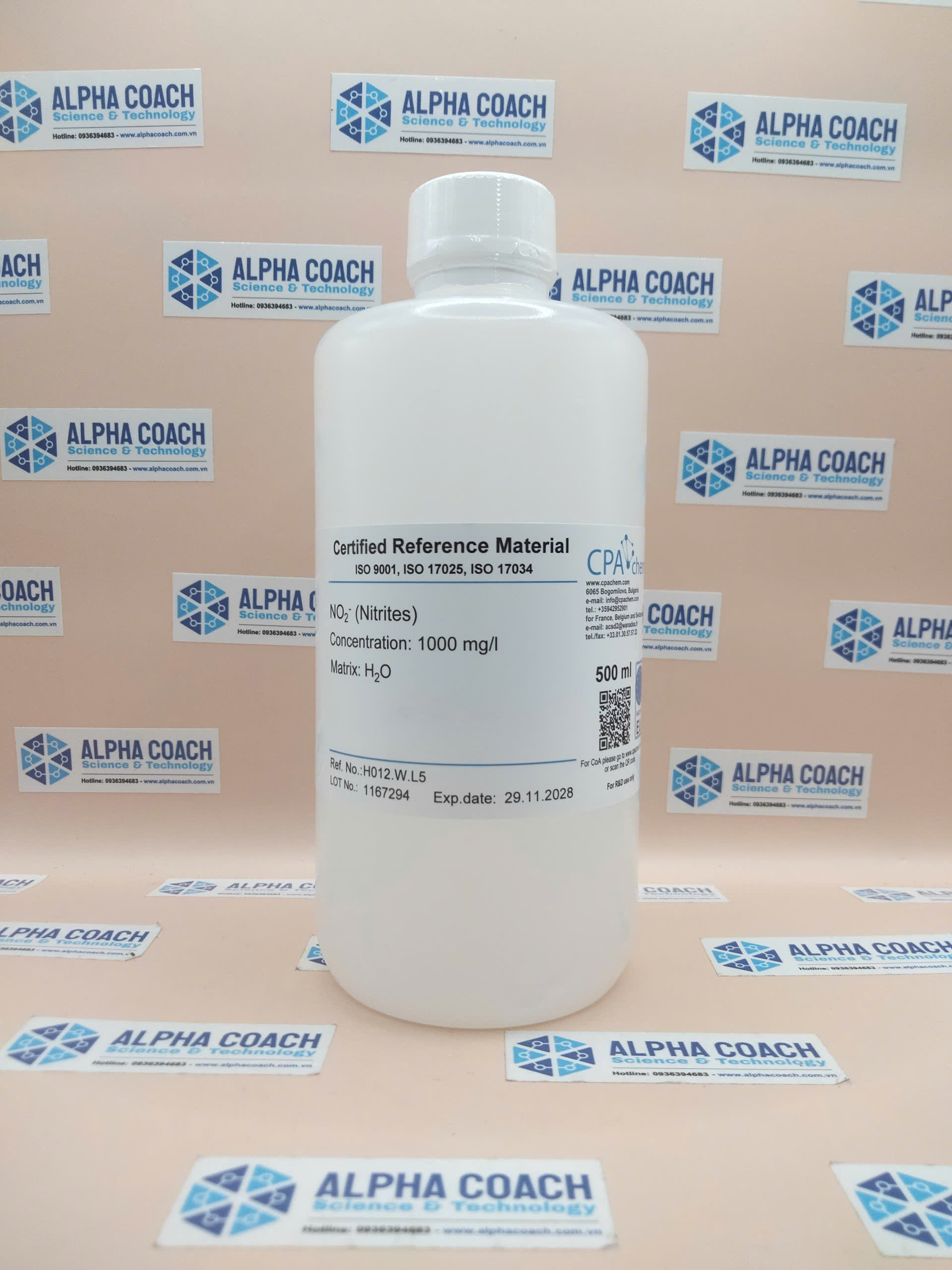 Dung dịch chuẩn IC - Nitrites (NO2-) 1000 mg/l, chai 500ml, hãng CPAchem, Bungari