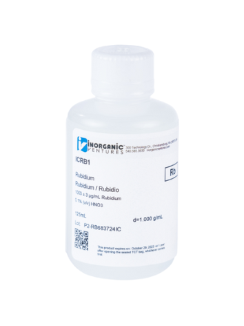 Dung dịch chuẩn Rubidium 1000ug/mL, mã ICRB1-125ML, chai 125ml, hãng IV, Mỹ 