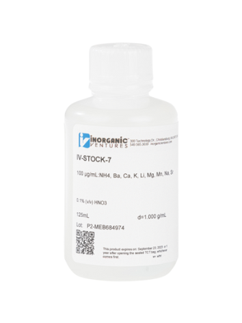 Dung dịch chuẩn hiệu chuẩn/kiểm soát chất lượng IC 9 cation 100ug/mL, mã IV-STOCK-7, hãng IV, Mỹ 