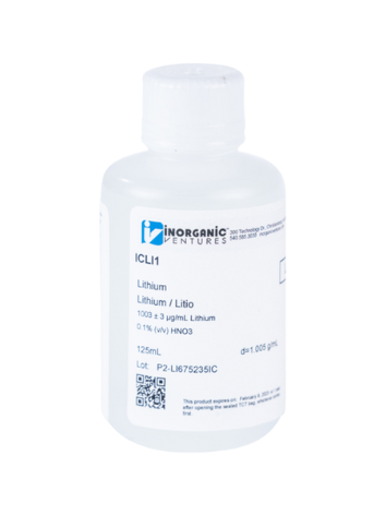 Dung dịch chuẩn Lithium 1000ug/mL, mã ICLI1-125ML, chai 125ml, hãng IV, Mỹ 
