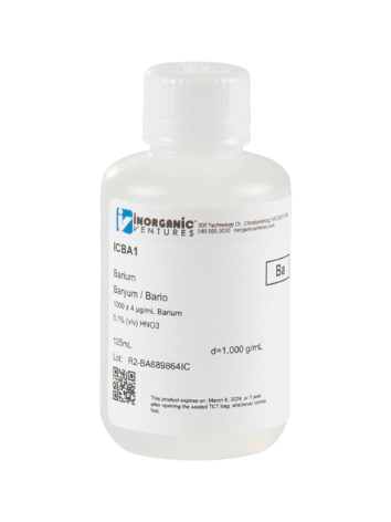 Dung dịch chuẩn Barium 1000ug/mL, mã ICBA1-125ML, chai 125ml, hãng IV, Mỹ 