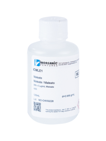 Dung dịch chuẩn Maleate 1000ug/mL, mã ICMLE1-125ML, chai 125ml, hãng IV, Mỹ 