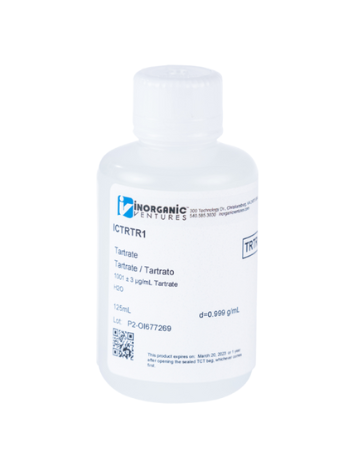 Dung dịch chuẩn Tartrate 1000ug/mL, mã ICTRTR1-125ML, chai 125ml, hãng IV, Mỹ 