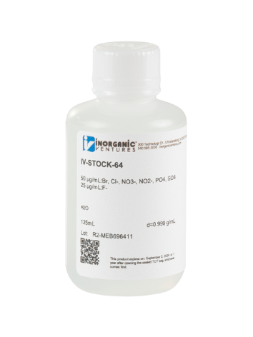 Dung dịch chuẩn hiệu chuẩn/kiểm soát chất lượng IC cho 7 anion B, mã IV-STOCK-64, hãng IV, Mỹ 