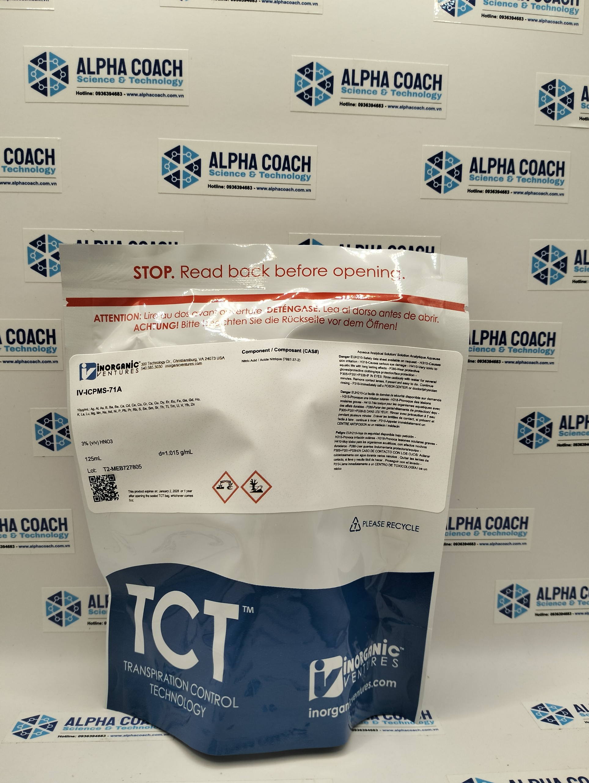 Dung dịch chuẩn ICP 43 thành phần 10ppm, mã IV-ICPMS-71A, chai 125mL, hãng IV - Mỹ