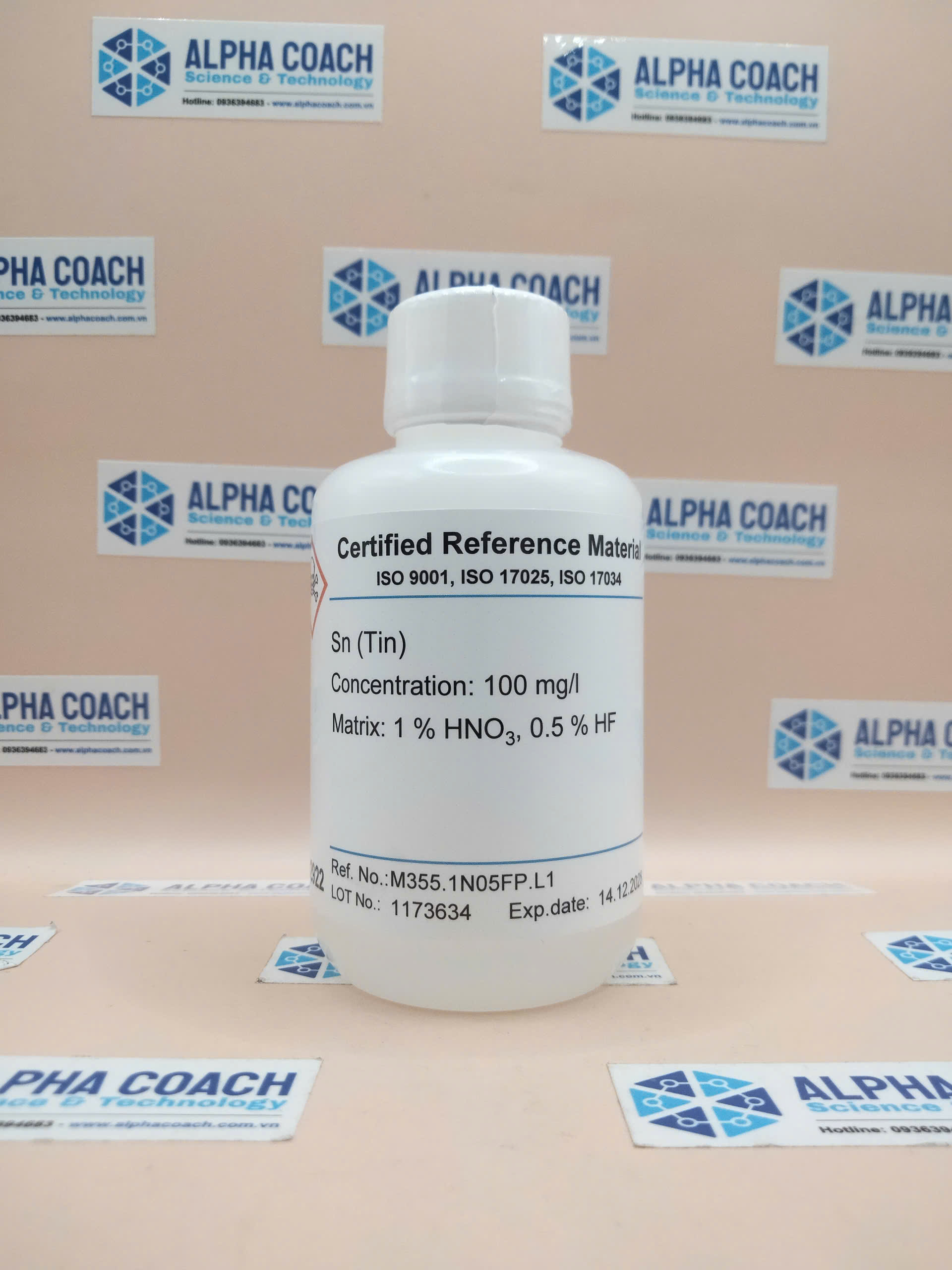 Dung dịch chuẩn Tin Sn - 100 mg/l  cho ICP-MS, chai 100mL, hãng CPAchem, Bungari