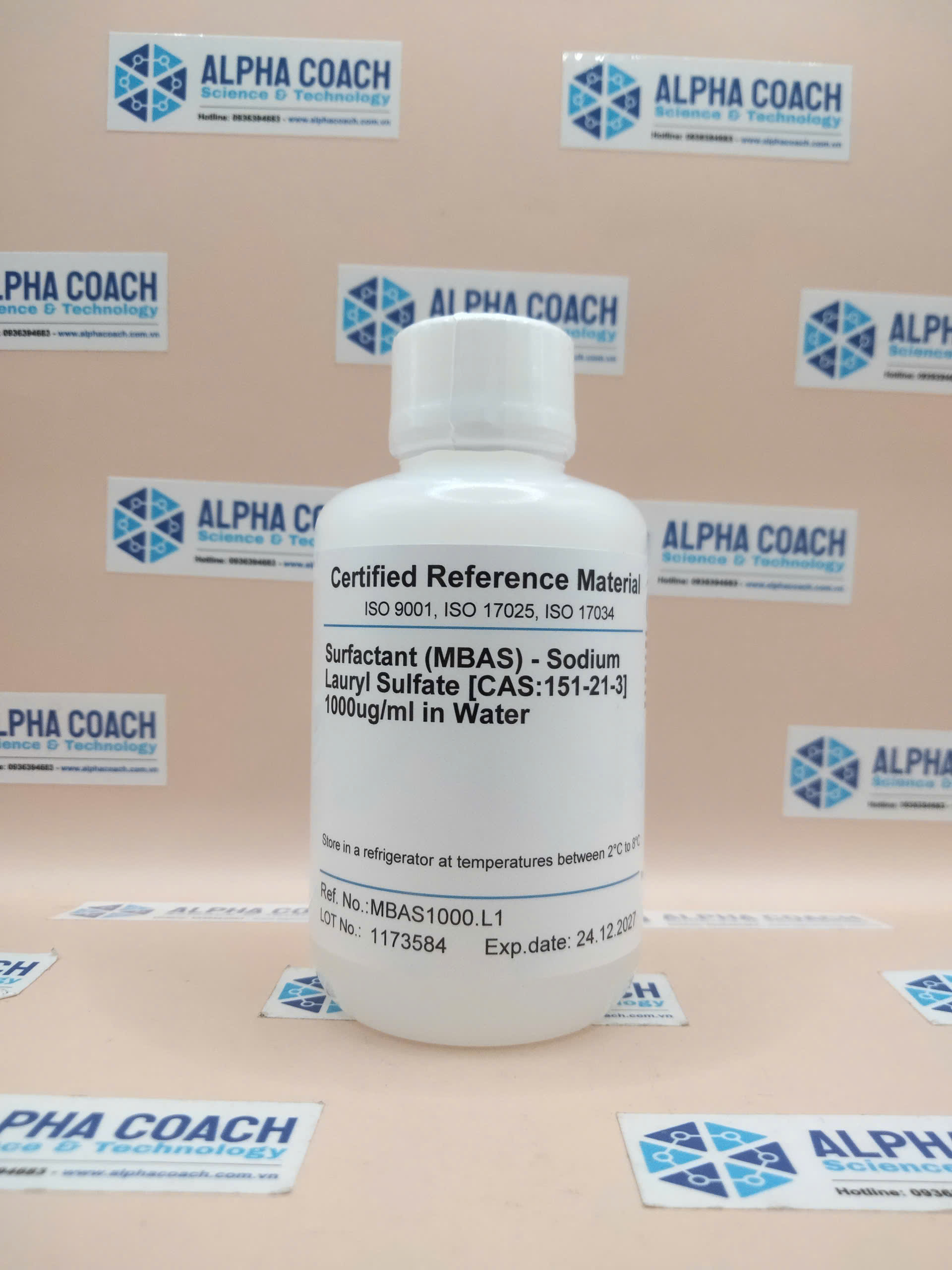 Dung dịch chuẩn Chất hoạt động bề mặt - Surfactant (MBAS) - Sodium Lauryl Sulfate [CAS:151-21-3] 1000ug/ml in Water, mã MBAS1000.L1, hãng CPAchem - Bungari