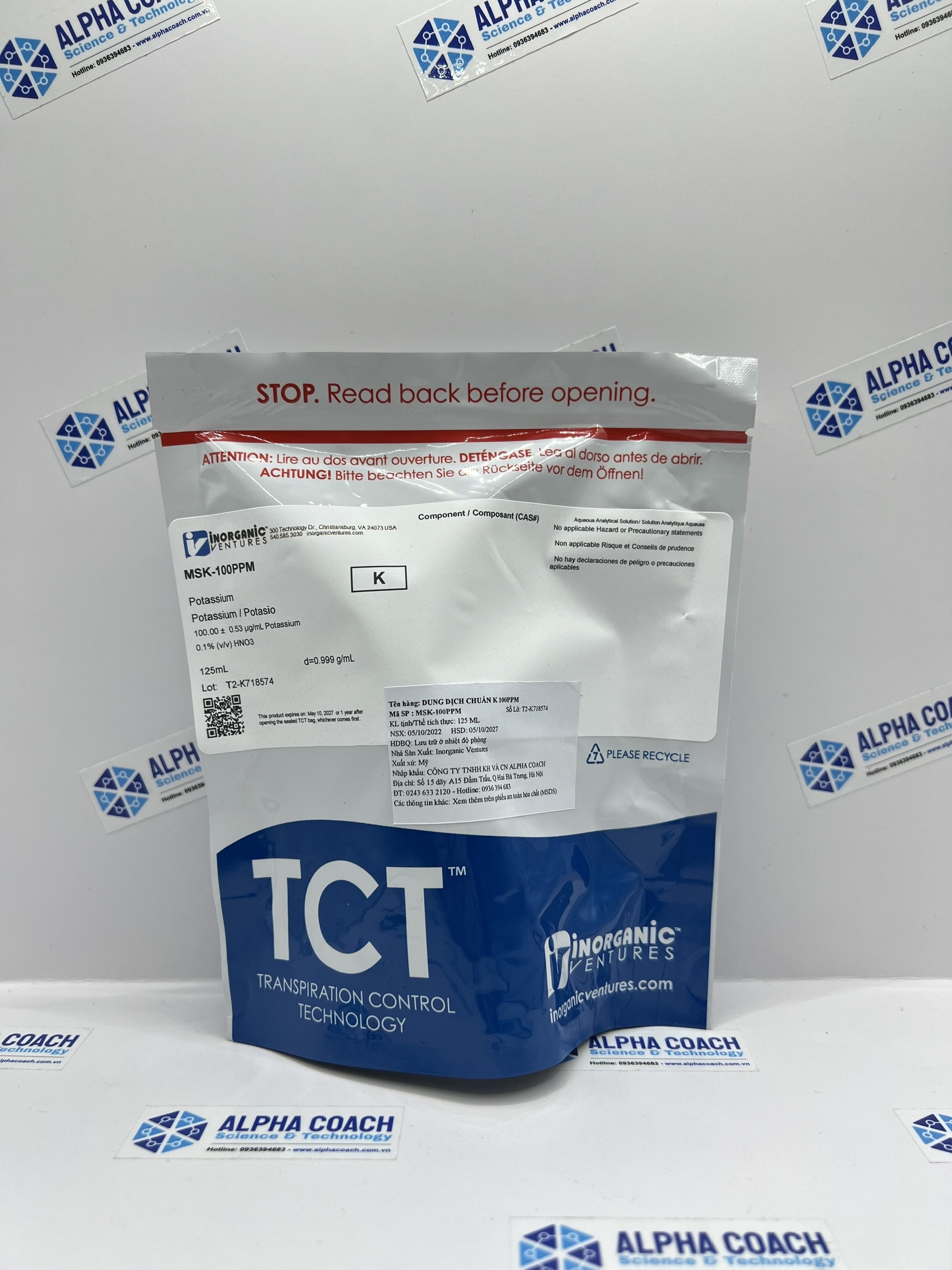 Dung dịch chuẩn Kali (K) 100ug/mL cho ICP & ICP-MS, mã MSK-100PPM-125ML, hãng IV - Mỹ