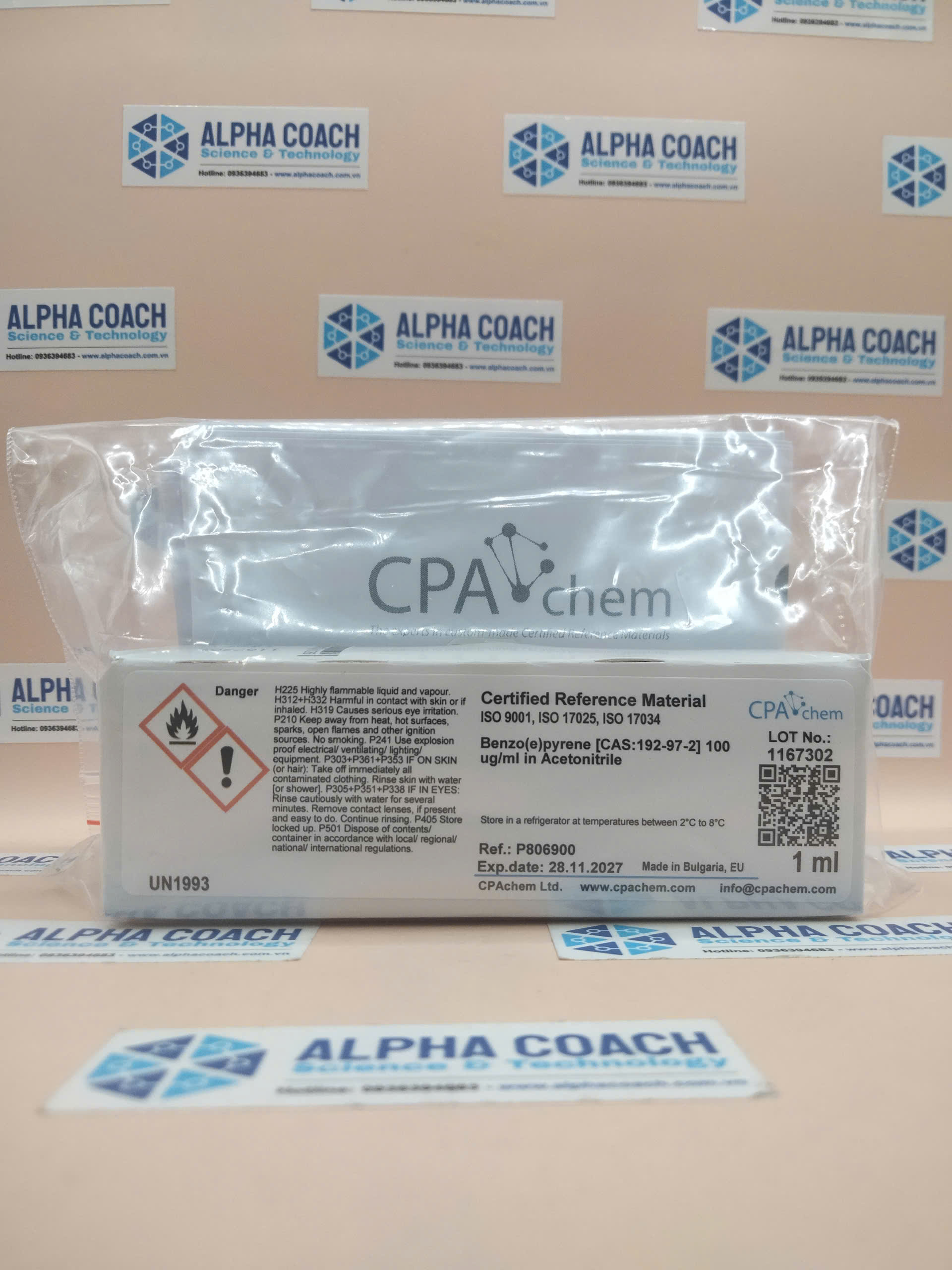 Dung dịch chuẩn Benzo(e)pyrene [CAS:192-97-2] 100 ug/ml in Acetonitrile, mã P806900, hãng CPAchem, Bungari