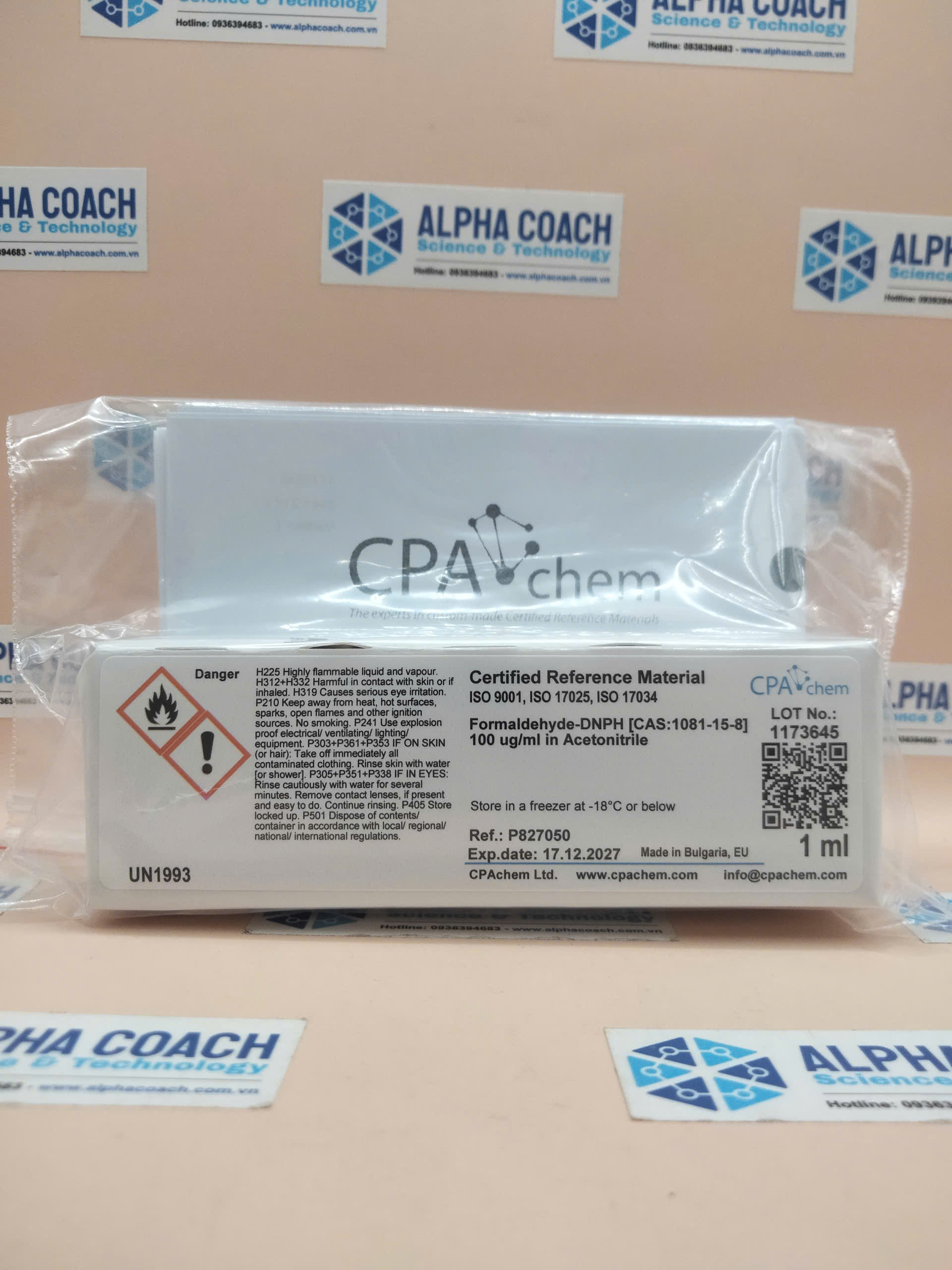 Dung dịch chuẩn Formaldehyde-DNPH 100 ug/ml, mã P827050, Lọ 1 ml, Hãng CPAchem, Bungari