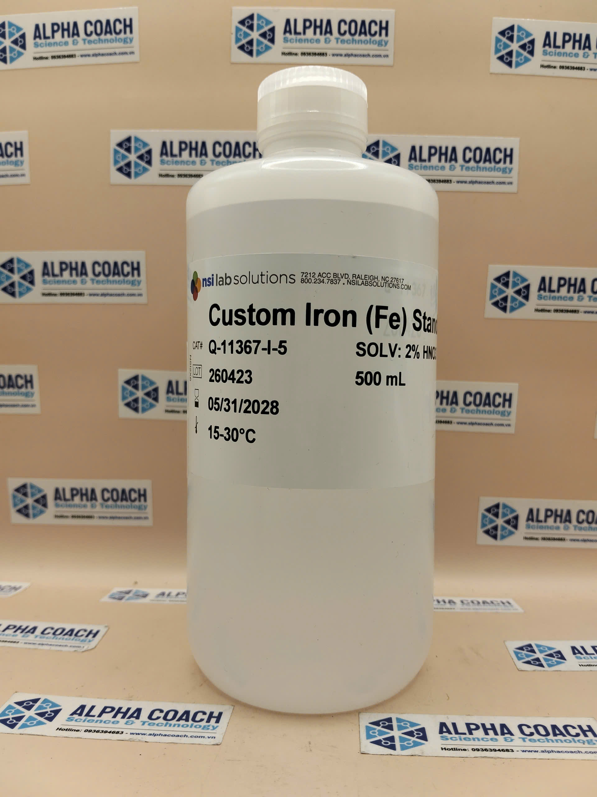 Dung dịch chuẩn Sắt (Fe) 5mg/L, chai 500mL, hãng NSI, Mỹ