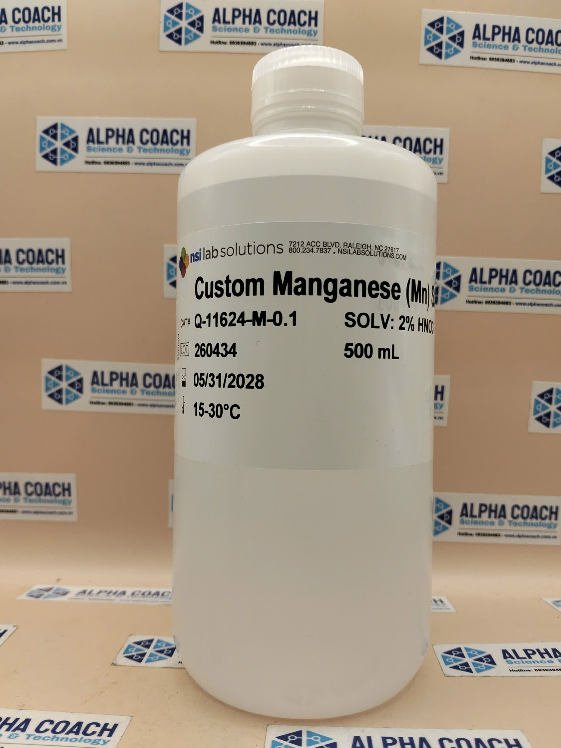 Dung dịch chuẩn Mangan (Mn) 0.1 mg/L, mã Q-11624-M-0.1, chai 500ml, hãng NSI, Mỹ 