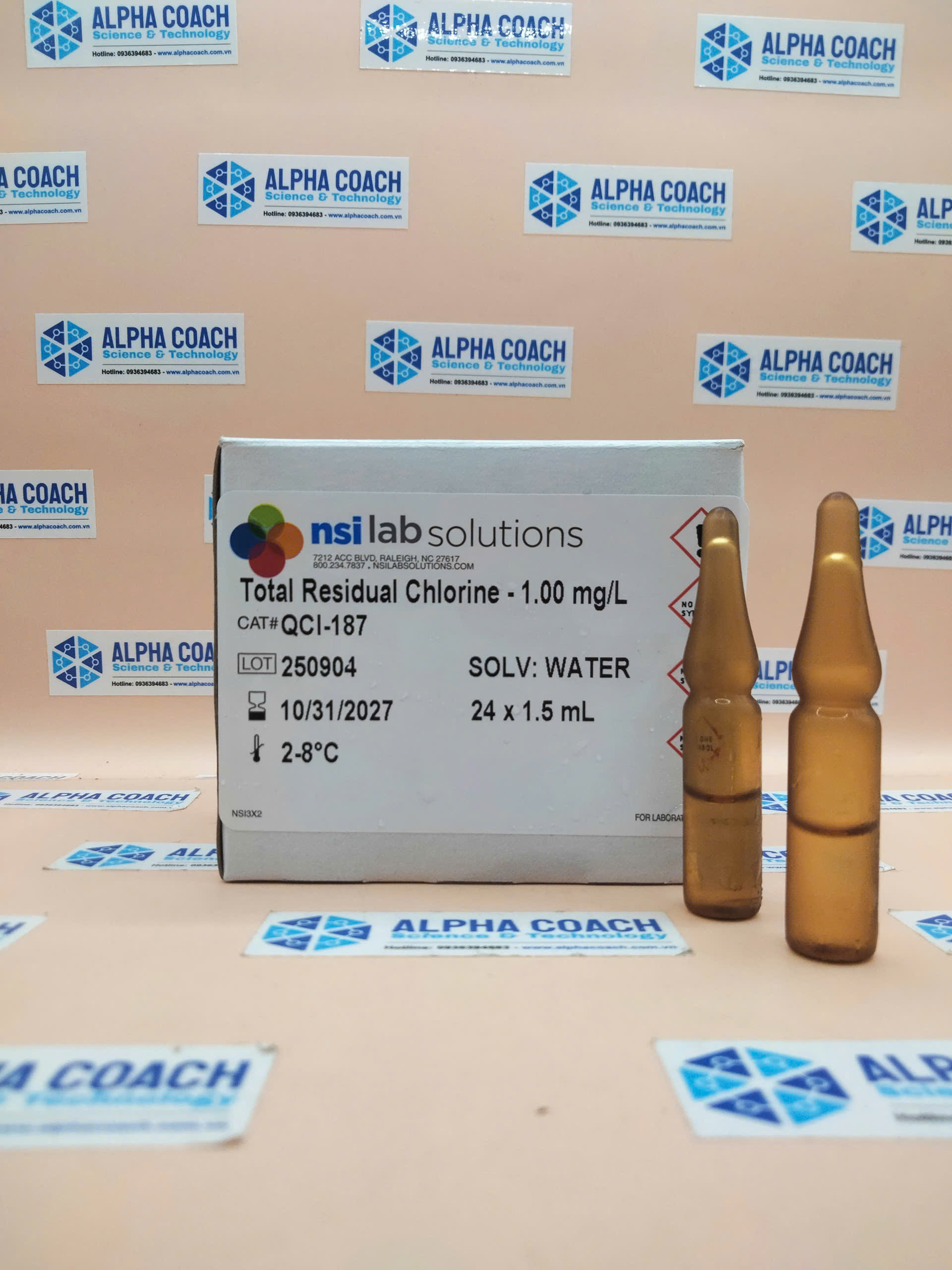Dung dịch chuẩn tổng Clo dư 1mg/L, mã QCI-187, hãng NSI, Mỹ
