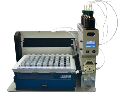 Bộ thêm mẫu và thuốc thử tự động (ABF5000 AutoBlock Fill Filling Station) kết hợp với bộ phá mẫu kim loại HotBlock, Hãng Environmental Express, USA