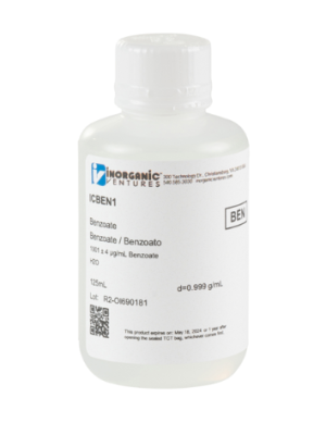 Dung dịch chuẩn Benzoate 1000ug/mL, mã ICBEN1-125ML, chai 125ml, hãng IV, Mỹ 