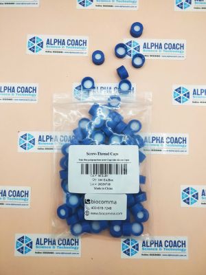 Nắp vặn PP màu xanh kèm septa trắng/silicone đỏ 9 mm