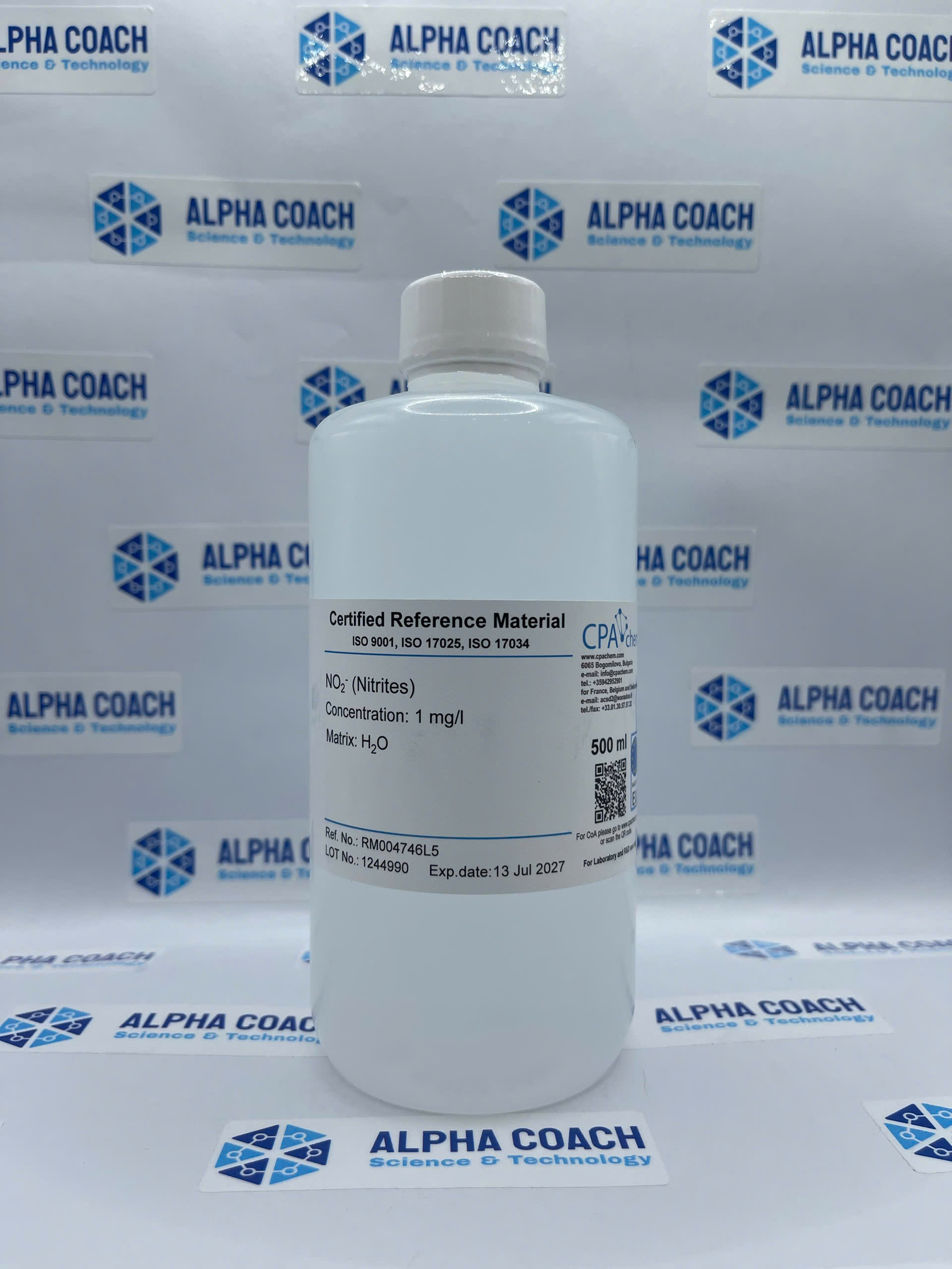 Dung dịch chuẩn Nitrites (NO2-) 1mg/l in Water, chai 500ml, hãng CPAchem, Bungari