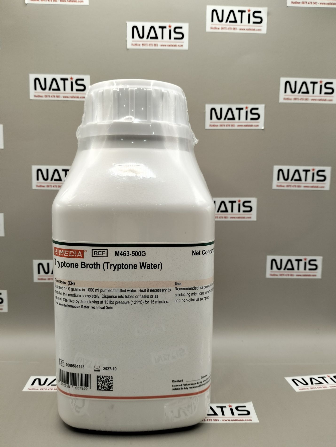 Hóa chất - Môi trường vi sinh - Tryptone broth (tryptone water), Mã M463-500G, hãng Himedia - Ấn Độ