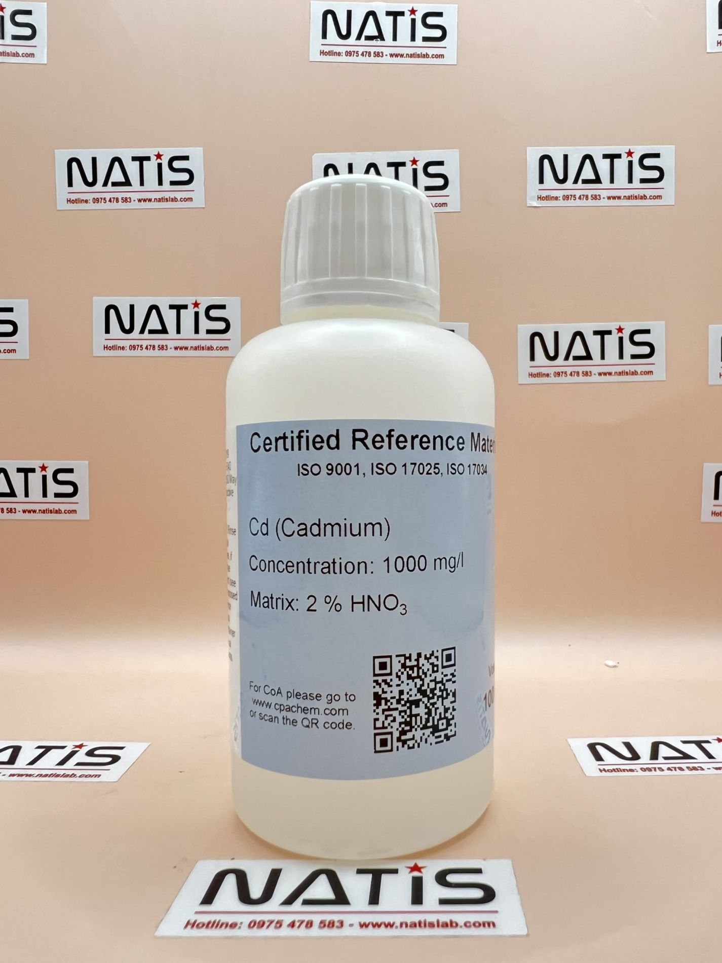 Dung dịch chuẩn Cadmium (Cd) 1g/L cho AAS, chai 100mL, CPAchem