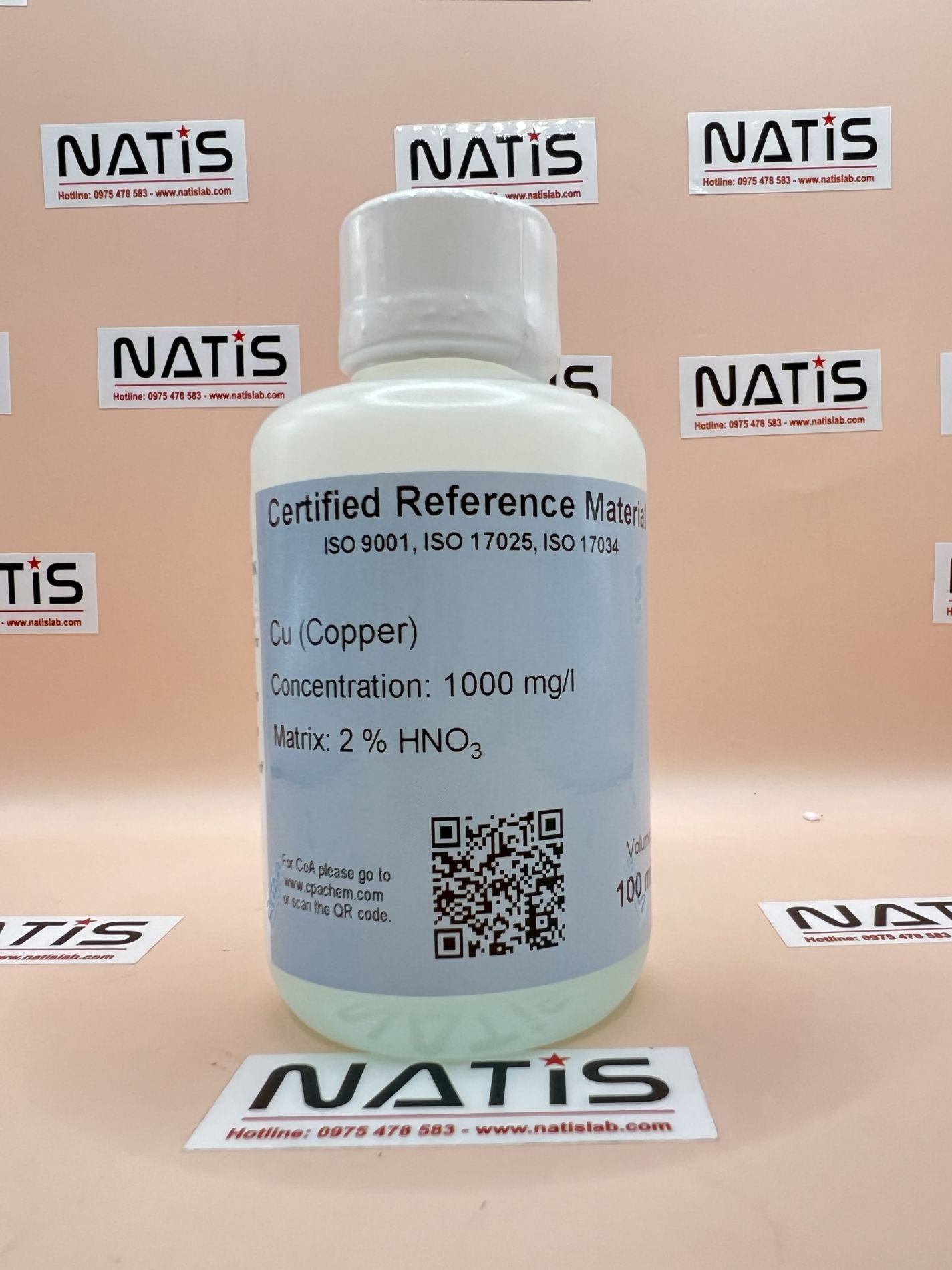 Dung dịch chuẩn Copper (Cu) 1g/L cho AAS, chai 100mL, CPAchem